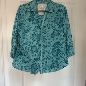 Teal Floral Button-Down Shirt for Women